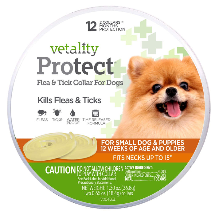 Vetality Protect Flea & Tick Collar for Small Dogs & Puppies Size 15" small