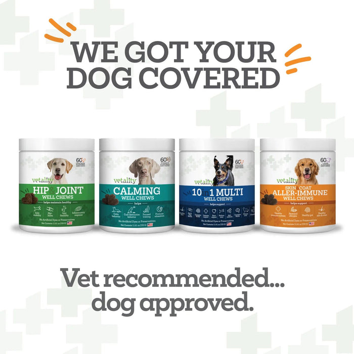 Vetality Aller-Immune Skin & Coat Well Chews for Dogs (in canister) Size all sizes