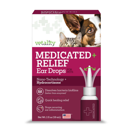 Vetality Medicated Relief Ear Drops for Pets Size 2 FL OZ