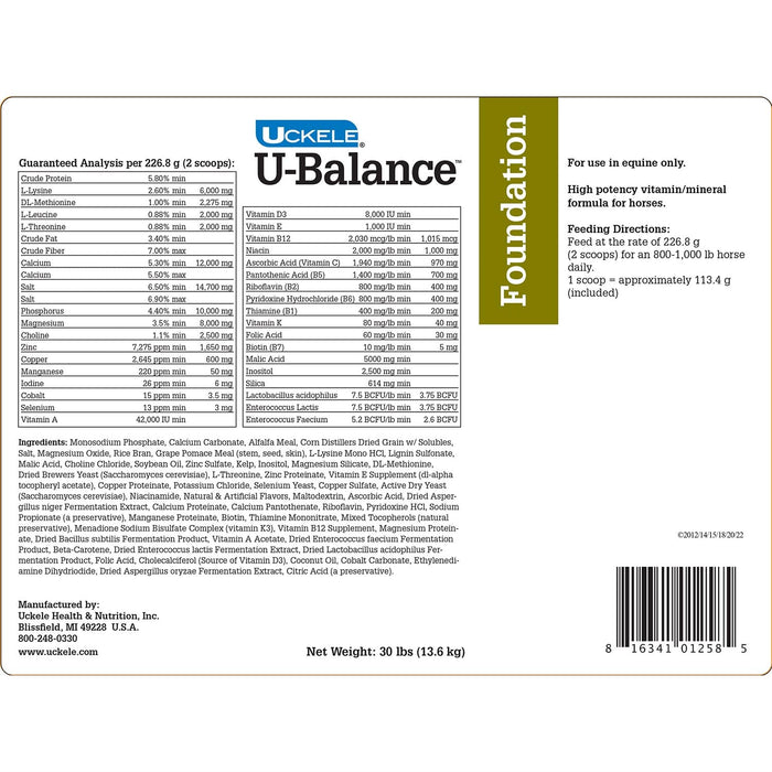 U - Balance Foundation Equine Supplement, Pellets - SMACG - 30 lb - 2