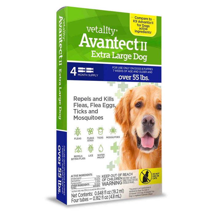 Vetality Avantect II Flea & Tick Topical for Dogs, 4 pk - TVB15 - Dog over 55 lb - 4