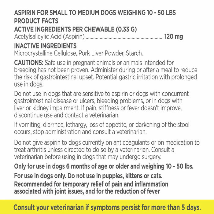 Vetality Canine Aspirin – Liver - Flavored Chewable Tablets – Temporary Relief for Aches, Inflammation, and Fever in Dogs - TVB3V - Large to XLarge Dogs (300 mg) - Liver - 120 ct - 12