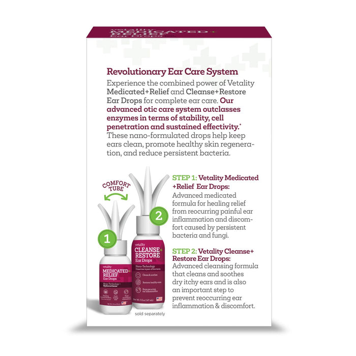 Vetality Medicated Ear Treatment for Pets – Nano - Technology + Hydrocortisone - TVB3X - 2 fl oz - 1 ct - 2