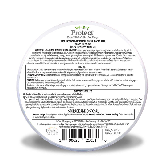 Vetality Protect Flea & Tick Collar for Dogs, 2 Pack - TVB3H - Large - Fits Necks Up to 26" - 2 ct - 7