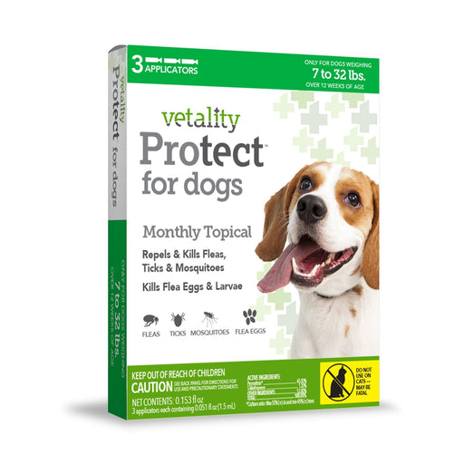 Vetality Protect Flea & Tick Monthly Topical for Dogs, 3 pk - TVB3B - 3 Pack (3 Month Supply) - 7 - 32 lbs - 1
