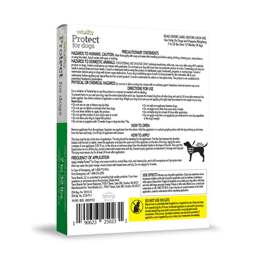 Vetality Protect Flea & Tick Monthly Topical for Dogs, 3 pk - TVB3B - 3 Pack (3 Month Supply) - 7 - 32 lbs - 2