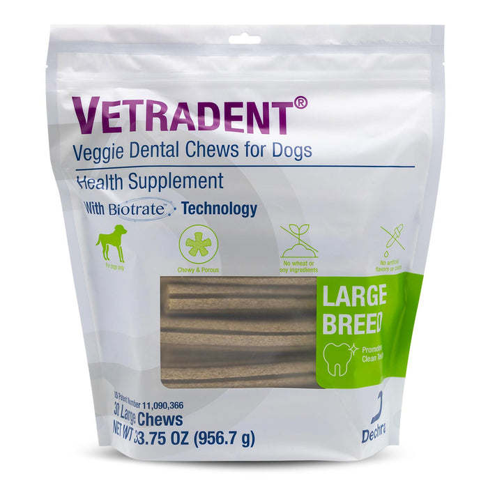 Vetradent Veggie Dental Chews for Dogs – Plaque & Tartar Control, Fresh Breath, Daily Oral Care Treats - DECD4 - Large (41+ lbs) - 30 ct - 9