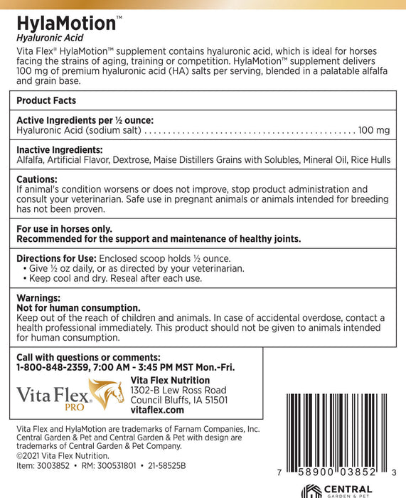 Vita Flex Hylamotion Hyaluronic Acid Joint Support Formula for Horses, 2.5 lbs - FA69 - 2.5lbs - 2