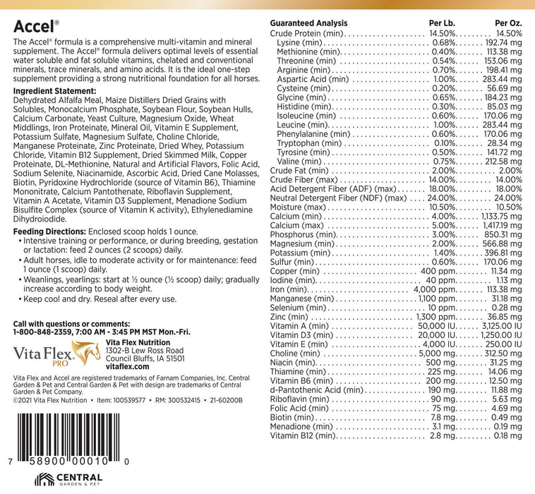 Vita Flex Pro Accel Health & Wellness Formula, Supplement for Horses - FA5M - 15lbs - 10