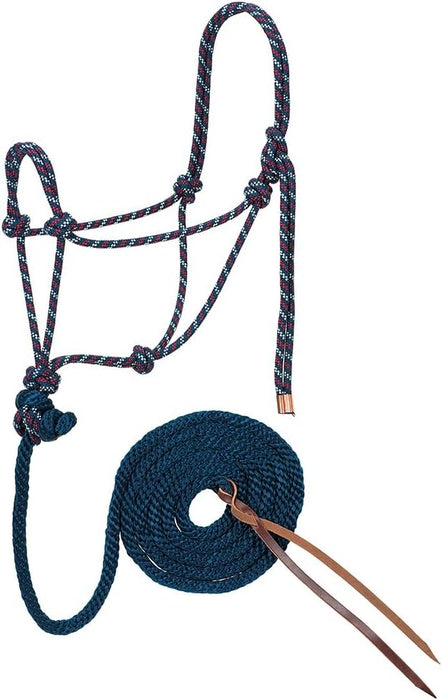 Weaver Leather Diamond Braid Rope Halter with Lead - W2AEE - Navy/Dark Red/White - 23