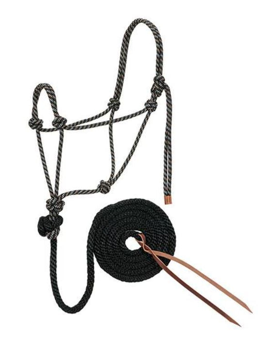 Weaver Leather Diamond Braid Rope Halter with Lead - W2AEH - Black/Tan/White
 - 26