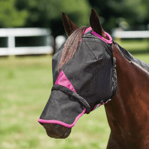 Weatherbeeta ComFITec Deluxe Durable Mesh Horse Fly Mask with Nose, Black & Purple - KO1QC - Cob - Black - 1