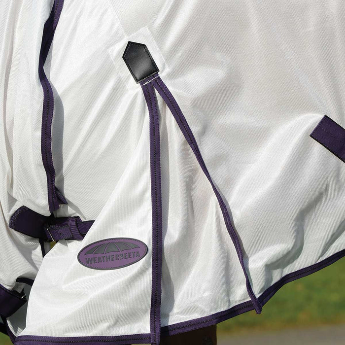 WeatherBeeta ComFiTec Essential Mesh II Fly Sheet with Combo Neck - Breathable Mesh Horse Sheet for Summer & UV Protection - 0V5JV - White/Maroon/Gray - 66 in - 9