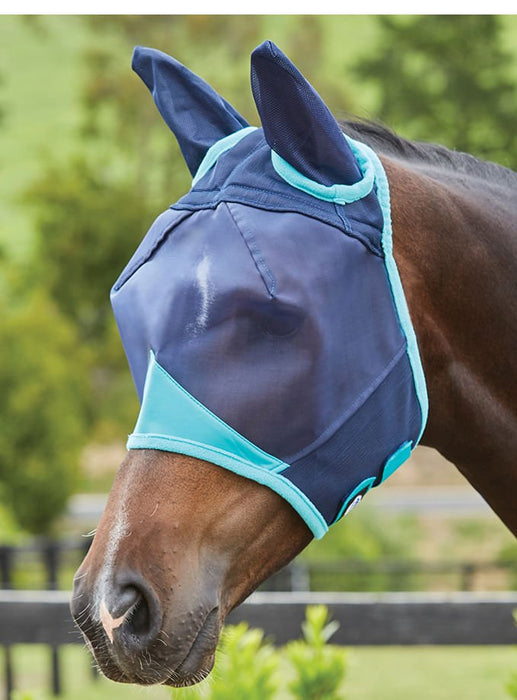 Weatherbeeta ComFITec Fine Mesh Horse Fly Mask with Ears - 0V4UE - Black/Turquoise - Mini - 2