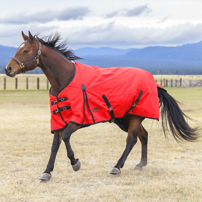 WeatherBeeta ComFiTec Original 1200D Waterproof Standard Neck Medium Weight Turnout Blanket for Horses, 220g - JOCAM - Red - 72" - 1