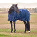 WeatherBeeta ComFiTec Prelim 1200 Denier Medium Weight Waterproof Turnout Blanket for Horses - Standard Neck, Insulated & Durable - KODAN - Navy Embossed Plaid - 66" - 1