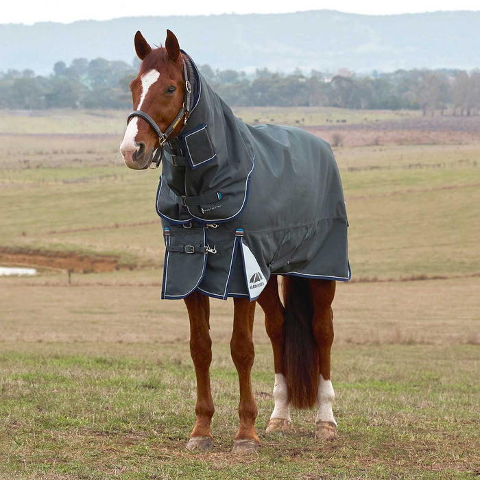 WeatherBeeta ComFiTec Ultra Detach - A - Neck Heavy Weight Turnout Blanket for Horses - 1800D, 360g Polyfill, Waterproof & Breathable - KOBA2 - Charcoal - 69" - 360 g - 1