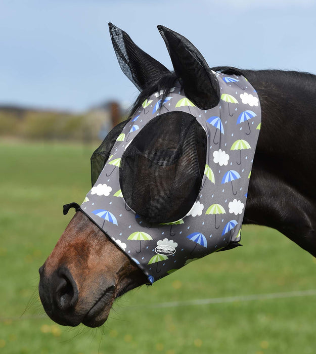 Weatherbeeta Deluxe Stretch Bug Eye Saver Horse Fly Mask with Ears - KO1PR - Umbrella Print - Cob - 5
