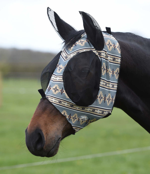 Weatherbeeta Deluxe Stretch Bug Eye Saver Horse Fly Mask with Ears - KO1PV - Grey Navajo - Cob - 6