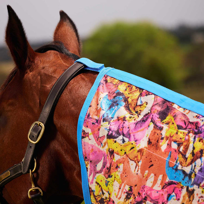 WeatherBeeta Saxon Combo Neck Mesh Horse Fly Sheet with Belly Wrap - KOBB9 - Technicolor Horse Print - 66" - 2