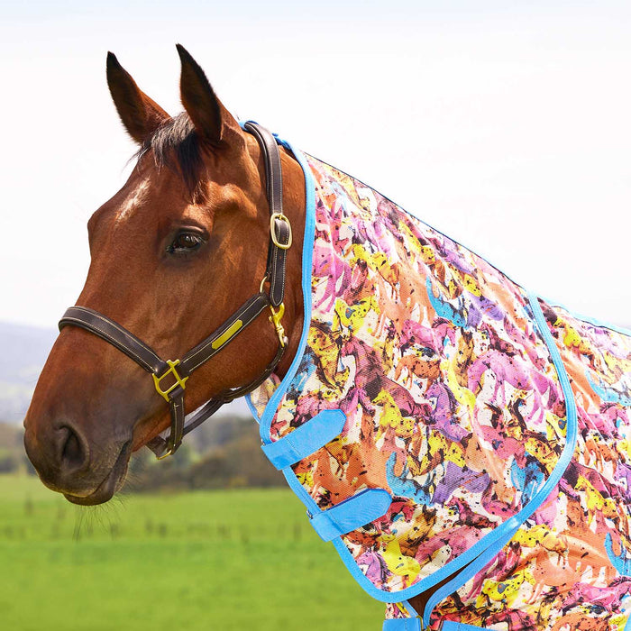 WeatherBeeta Saxon Combo Neck Mesh Horse Fly Sheet with Belly Wrap - KOBB9 - Technicolor Horse Print - 66" - 3