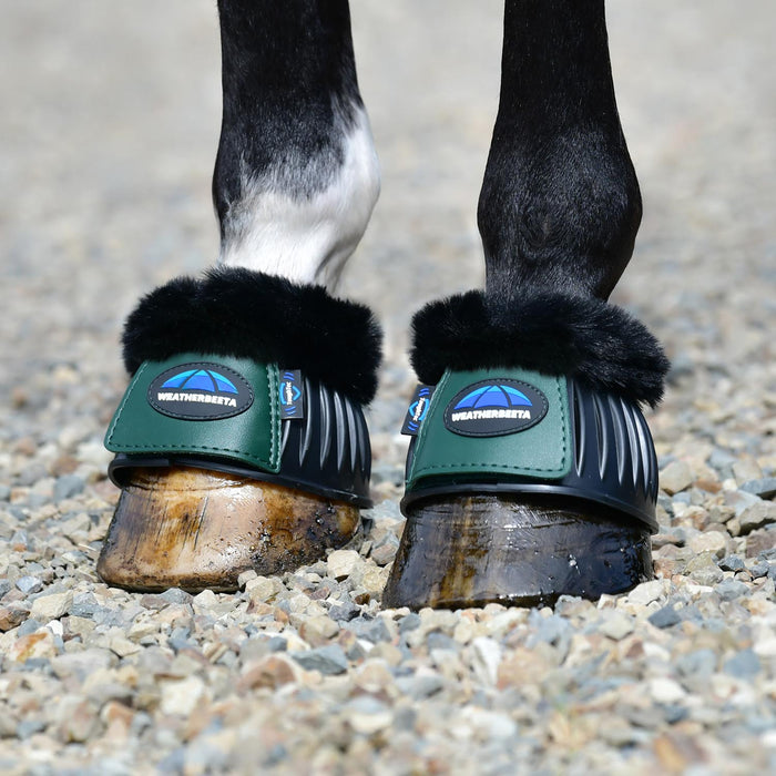 WeatherBeeta Tough - Tec Prime Fleece Trim Rubber Bell Boots for Horses - KOAEF - Black/Forest Green - Small - 2 ct - 34