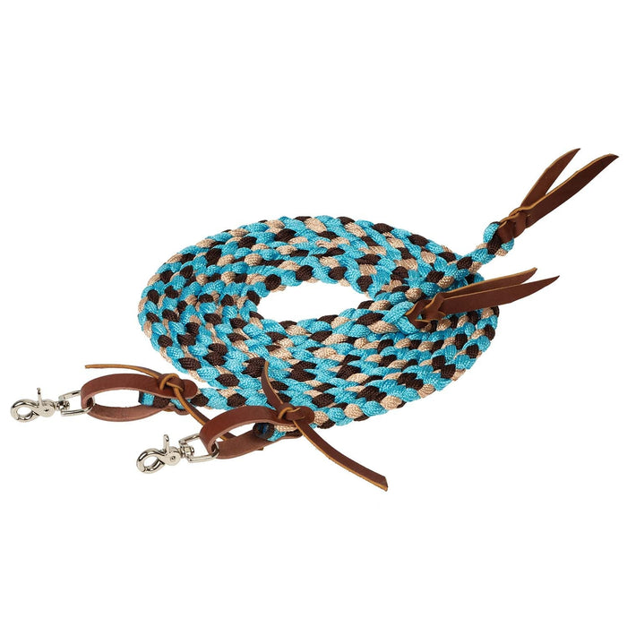 Weaver Polyester Braided Split Reins for Horses - WLC8P - Turquoise Brown & Tan - 1/2" x 8' - 7