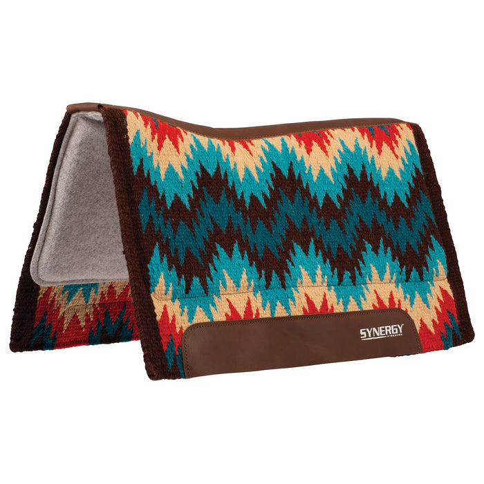 Weaver Synergy Contoured Performance Wool & Felt "Stampede" Saddle Pad - WLCPJ - 32" x 34" - Turquoise & Red - 1