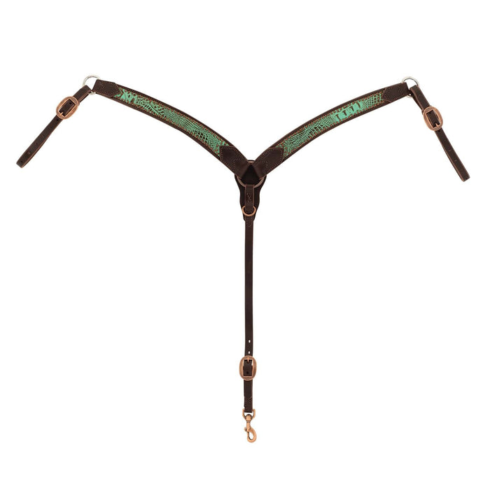 Weaver Turquoise Croc Contoured Leather Horse Breast Collar - WLC7J - Havana Brown - 1