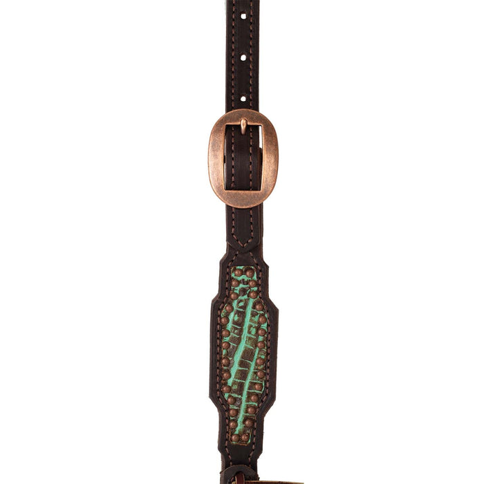 Weaver Turquoise Croc Leather Browband Headstall for Horses - WLC7K - Havana Brown - 2