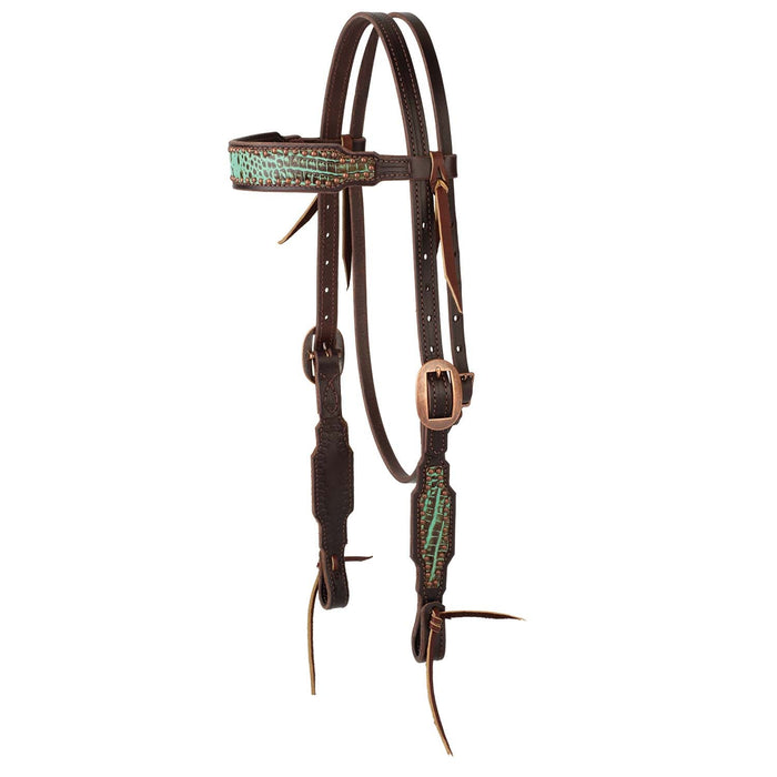 Weaver Turquoise Croc Leather Browband Headstall for Horses - WLC7K - Havana Brown - 1