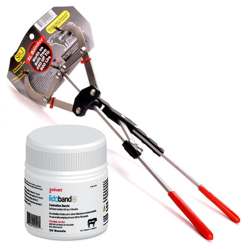 XL Bander with Lidoband XL Pain - Relief Lidocaine Castration Bands for Cattle, Humane Castration Kit, Plier - Type Applicator - WDB17V1D-KIT - XL Bander Kit with 25 Lidoband XL Cattle Castration Bands - 1