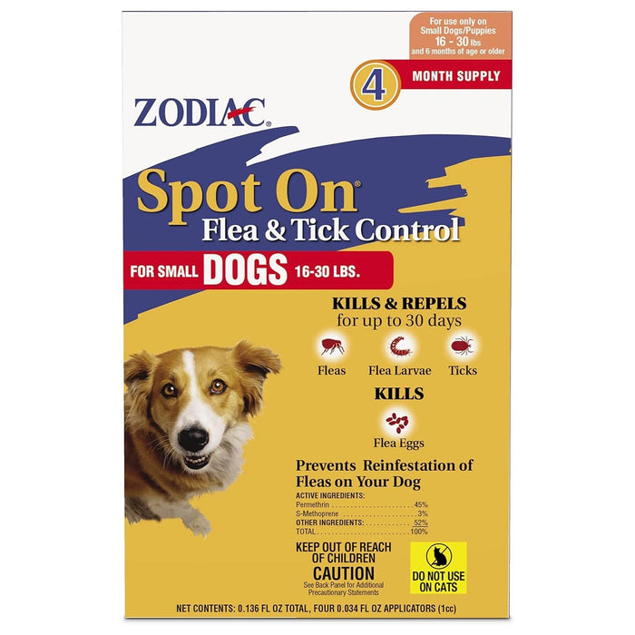 Zodiac Spot On Flea & Tick Control for Dogs & Puppies - FAAA4 - Small Dogs (16 - 30 lbs) - 4 ct (4 Month Supply) - 3