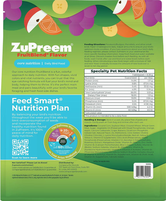 Zupreem FruitBlend Flavor Bird Food - NAF9 - Small Birds - Parakeets, Budgies & Parrotlets - 2 lbs - 2