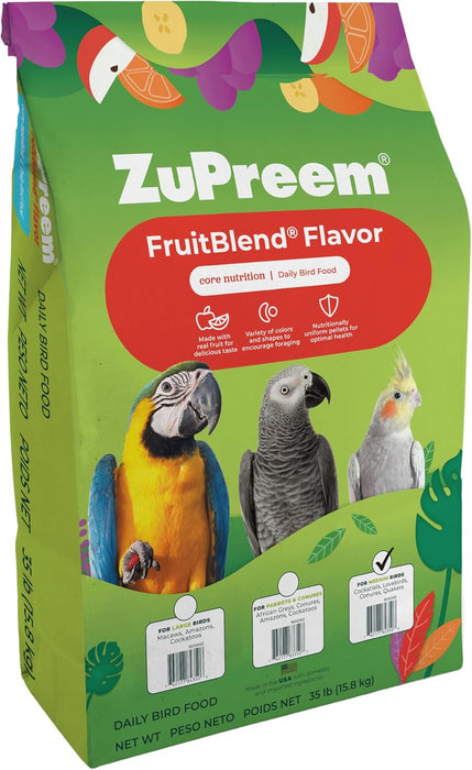Zupreem FruitBlend Flavor Bird Food - NAV3 - Medium Birds - Cockatiels, Quakers, Lovebirds & Small Conures - 35 lbs - 17